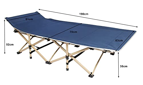 joyionic Cama de Camping Plegable, Capacidad de Carga Máxima 300 kg, Portátil, con Bolsa de Transporte, 190 x 70 x 38 cm, Peso 6 kg, Azul