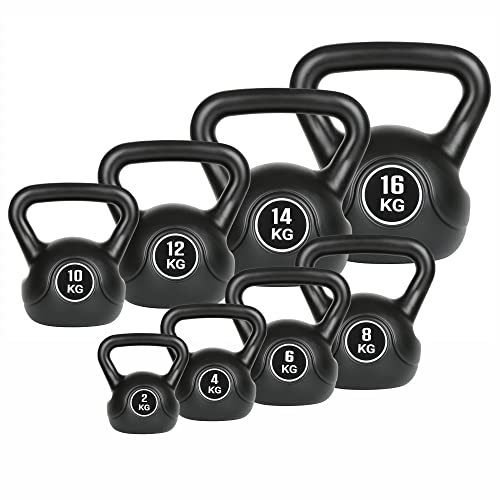 joyionic Kettlebell Pesa Rusa Redonda para Entrenamiento Fisicoculturismo Casa Fitness, Mango Estructurado, 8 Kg, Negro