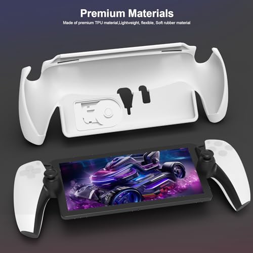 JOYSOG Funda protectora de TPU para Playstation Portal Remote Player Cover Case con soporte plegable y accesorios protectores de pantalla de mano (funda portal+protector de pantalla y blanco)