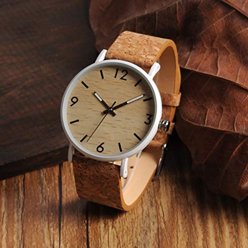 JSY - Reloj de Madera de bambú con Correa de Piel de Mano, Correa de Cuero Miyota de Corcho para Hombres y Mujeres