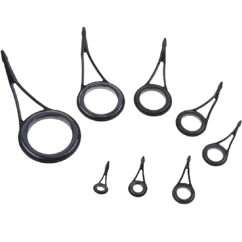 JTKREW 8 Pcs Guías para Caña de Pescar,Anillos de Punta de caña Kit de reparación Juego de Repuesto en Metal con Anillo de cerámica (8 tamaños)