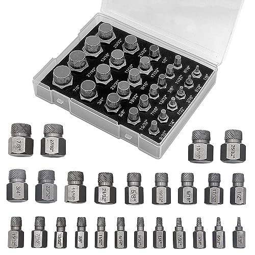 Juego de 25 Extractor de Tornillos Profesionales, Extractores de Tornillos Izquierdos, Extractor de Tornillos Rotos, para Remover Pernos, Tornillos y Tornillos de Cabeza Hexagonal Rotos