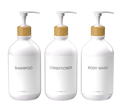 Juego de 3 Botellas de dispensador de jabón de baño para la Ducha. Botellas dispensadoras vacías rellenables para Gel, champú y acondicionador (500ml) Bomba de baño.