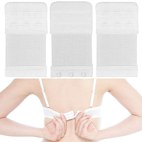 Juego de 3, Extensores de Sujetador, 3 x 2 filas de ganchos, para todos los modelos de Sujetadores comunes, Extensor de Correa de Sujetador suave y elástico, lavable, Blanco, Extensores de sujetador