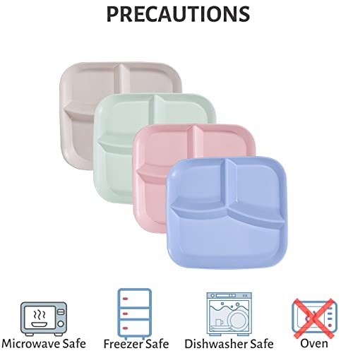 Juego de 4 Platos Irrompibles Plastico Divididos en 3 para Dieta Platos de Control de Porciones para Adultos, Reutilizable, sin BPA 22 x 25 cm, Camping Bandejas,Apto para Microondas y Lavavajillas