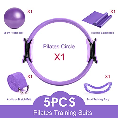 Juego de 5 piezas de pilates para principiantes de yoga (anillo de pilates, anillo de yoga, mini pelota de ejercicio, toalla de látex, banda elástica de yoga) círculo mágico para fitness,