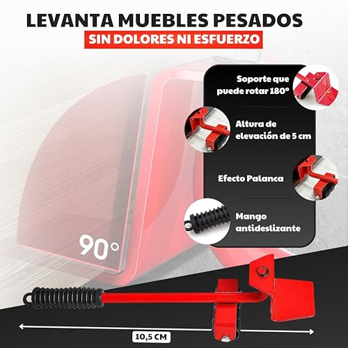 Juego De 5 Piezas | Ruedas Deslizantes para Muebles Pesados | Elevador De Muebles | Mover Muebles Sin Esfuerzo | Ruedas para Mover Muebles | Levantador De Muebles | Soporta 150kg | Giro 180º