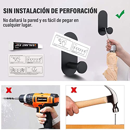 Juego de Accesorios de Baño - Herrajes de Acero Inoxidable de 6 Piezas, Toallero de Baño + Soporte de Papel Higiénico + 3 Ganchos para Albornoz (Negro)