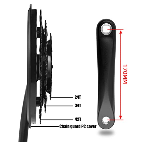 Juego de bielas para bicicleta de montaña de 7/8/9 velocidades, 170 mm, 104 BCD, bielas de acero de alto carbono 24 34 42T con cubierta de cadenas para bicicleta de carretera MTB de velocidad variable