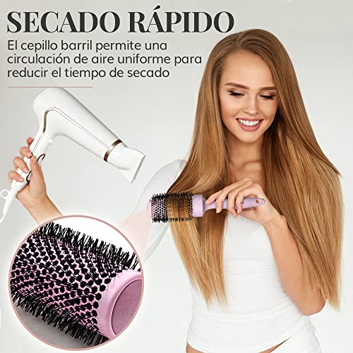 Juego de Cepillos Redondos Ecológicos para Mujeres - Cepillos Reciclables Redondos para Secador de Pelo - Regalo Sostenible - Rosa, Lily England