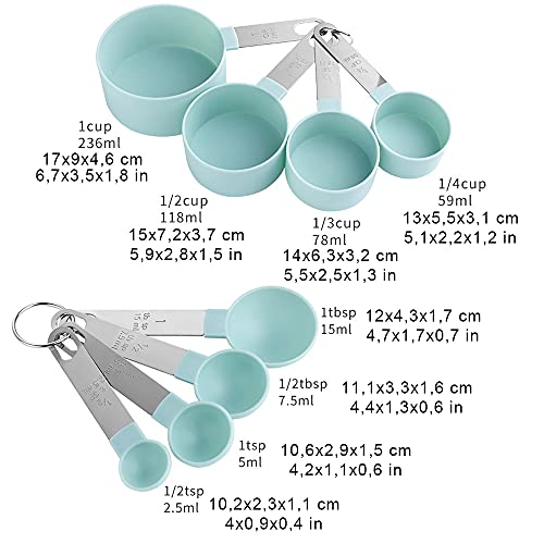 Juego de Cucharas Medidoras, 8 Cucharas Multifuncionales para Medir Sólidos y líquidos en la Cocina, Azul