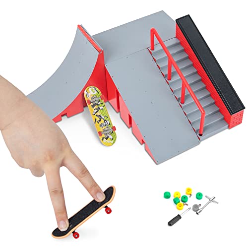 Juego de rampas para monopatines con dedos, Mini rampas para monopatín con dedos Parques Ultimate Skate Park Finger Training Props Juguete Regalo de cumpleaños para niños Adolescentes (R&G - C)