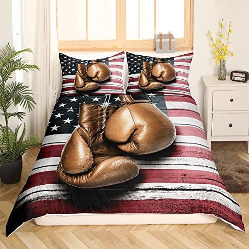 Juego de ropa de cama para niños, con diseño de bandera americana, guantes de boxeo, funda de edredón para niños, mujeres y hombres, juego de funda de edredón para deportes de boxeo, juego de funda d