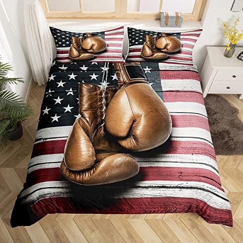 Juego de ropa de cama para niños, con diseño de bandera americana, guantes de boxeo, funda de edredón para niños, mujeres y hombres, juego de funda de edredón para deportes de boxeo, juego de funda d