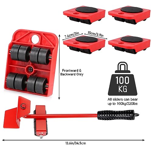 Juego de Ruedas para Transporte de Muebles 5 Piezas Kit de Rodillos para Mover Muebles 4 Ruedas y 1 Elevador de Carga, 150 kg Cada uno para Mover Muebles mudanzas y elevadores