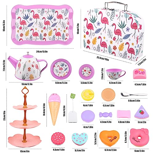 Juego De Té Infantil Juguete Postre Cocina Juguetes Juegos de Simulación Té Infantil para Niñas 3 4 5 6 7 8 Años (Flamenco)