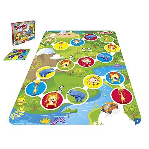 Juego Twister Junior, Alfombra Reversible Aventura de la Selva, 2 Juegos en 1, Juego de Grupo de Interior para 2 a 4 Jugadores