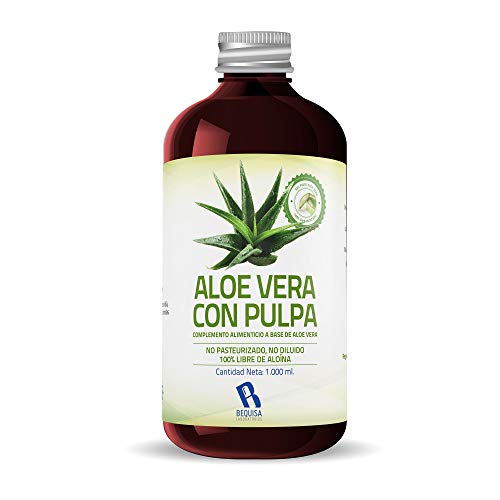 Jugo de Aloe Vera Puro -Concentrado a Base de Jugo de Aloe Vera con Pulpa -1 L - Ideal para Regular el Tránsito Intestinal - Favorece las Digestiones - Potente Efecto Antioxidante