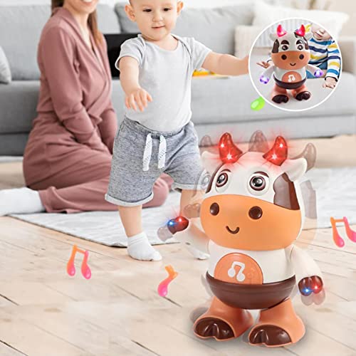 Juguete Eléctrico De Peluche De Vaca, Juguete Musical Para Bebé, Juguete De Peluche En Forma De Vaca Bailarin, Juguete De Vaca Para Bebé Que Baila Y Camina Con Música Y Luces LED, Juguete Sensorial