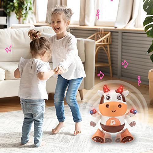 Juguete Eléctrico De Peluche De Vaca, Juguete Musical Para Bebé, Juguete De Peluche En Forma De Vaca Bailarin, Juguete De Vaca Para Bebé Que Baila Y Camina Con Música Y Luces LED, Juguete Sensorial