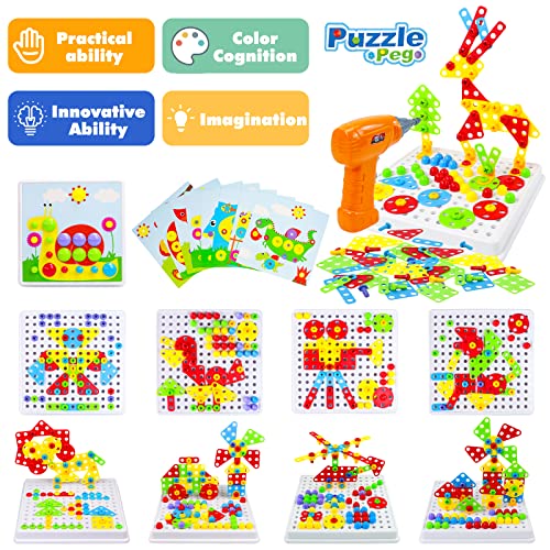 Juguetes Niños 3 4 5 6 Años Herramientas Juguete Puzzles 3D Construcciones para Niños Manualidades Niños con Taladro Eléctrico Mosaicos Juegos Educativos Niños 3 Años Regalos Juegos de Mesa-223 Pcs