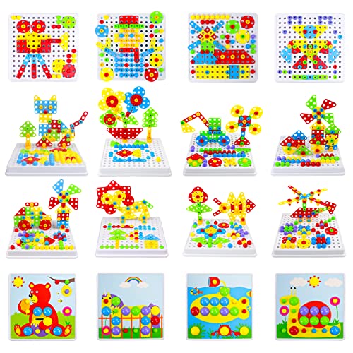 Juguetes Niños 3 4 5 6 Años Herramientas Juguete Puzzles 3D Construcciones para Niños Manualidades Niños con Taladro Eléctrico Mosaicos Juegos Educativos Niños 3 Años Regalos Juegos de Mesa-223 Pcs