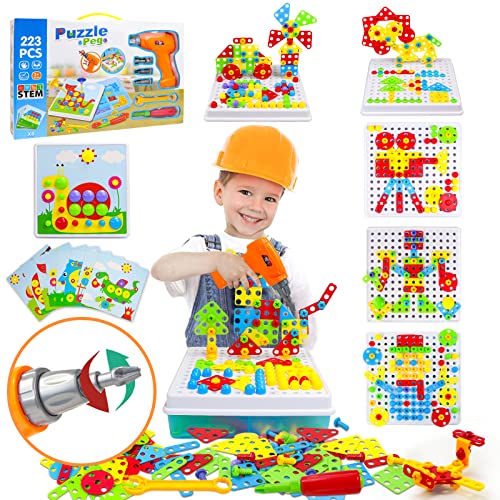 Juguetes Niños 3 4 5 6 Años Herramientas Juguete Puzzles 3D Construcciones para Niños Manualidades Niños con Taladro Eléctrico Mosaicos Juegos Educativos Niños 3 Años Regalos Juegos de Mesa-223 Pcs