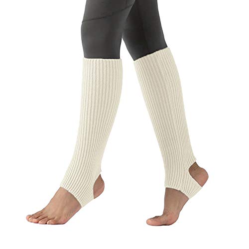 JUHONNZ Calcetines de Yoga para Mujer,Calentadores de Piernas con Estribo de Punto Calcetines de Punto Calcetines para Ballet Danza Latina Yoga Puños Calcetines Beige