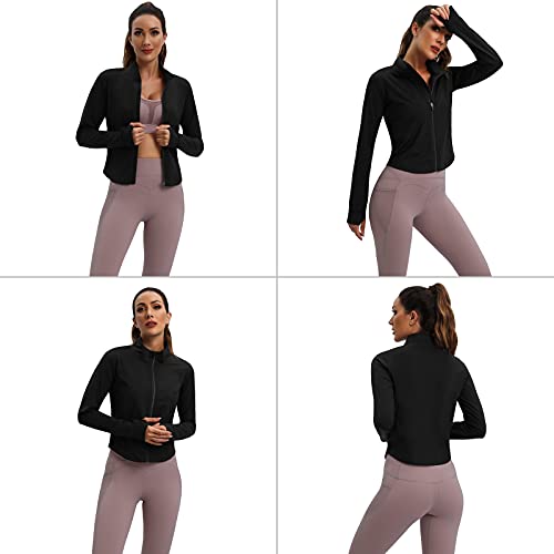 JULY'S SONG Chaqueta Deportiva para Mujeres Chaqueta de Ropa de Yoga Con Orificios Para Los Dedos Conjunto Deporte con Capucha Bolsillo Cremallera Ropa Deportiva Jacket para Correr Gym Yoga Fitness