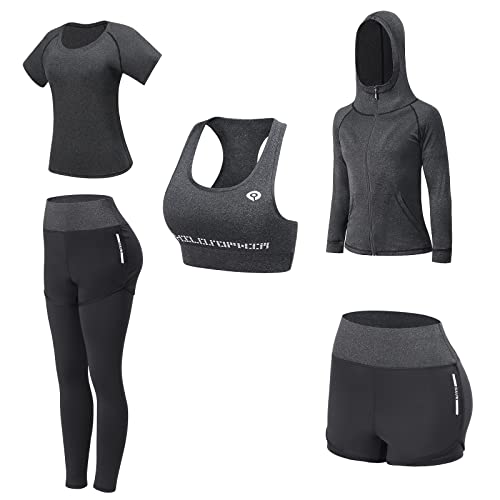 JULY'S SONG Conjunto Deportivo Mujer Conjunto Yoga 5 Piezas Conjuntos Deportivos para Mujer Yoga Fitness Deporte Chándales Deportivo Ropa de Correr Conjunto de Gimnasio Ejercicio