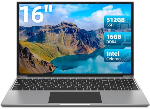 JUMPER Ordenador Portatil, 16GB RAM 512GB SSD, 16" FHD PC Portatil, Celeron hasta 2,9 GHz, 1920 * 1200 IPS, 2.4G+5G WiFi, USB3.0×2, Bluetooth 4.0, 2023