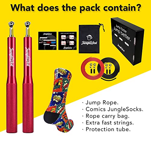 Jungle Wod - Pack Comba Profesional + Calcetines para Crossfit Hombre y Mujer con Diseño Divertido, Gimnasio y Boxeo. Speed Rope - Jump Rope - Comba de Velocidad con Calcetines de Crossfit.