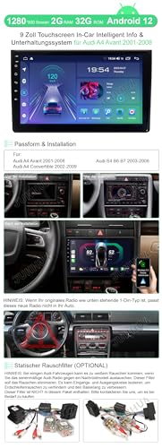 JUNHUA Autoradio de 9" con navi 2G+32G de Repuesto para Audi A4 S4 RS4 B6 B7 Seat Exeo, Compatible con Sistema inalámbrico Carplay Android Auto Bose DSP Bluetooth WiFi GPS SWC