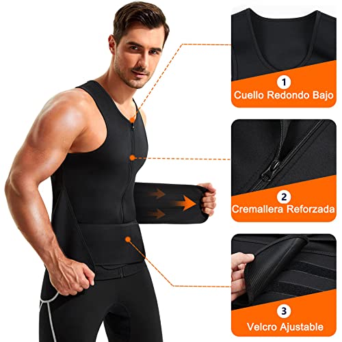 Junlan Fajas Reductoras Hombre Chaleco Sauna Adelgazante Camiseta Reductora Control de Abdomen Colombianas Chaleco Compresion de Sudoración para Deporte Fitness Gym