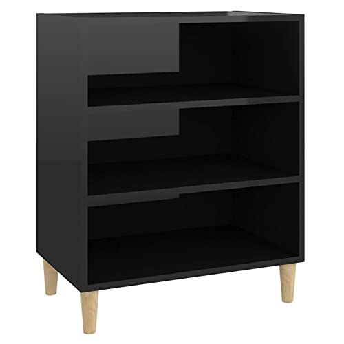 JUNZAI Aparador, Aparador Cocina, Aparadores para Salon, Mueble Salon, Mueble Cafetera, Mueble Buffet, Alacenas Y Vitrinas, de aglomerado Negro Brillante 57x35x70 cm