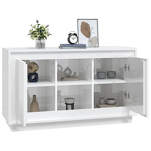 JUNZAI Aparador de Madera contrachapada Blanco Brillante 102x35x60 cm, Aparadores para Salon, Aparador Entrada Recibidor, Aparador Cocina, Vitrinas para Salon, Muebles Auxiliares