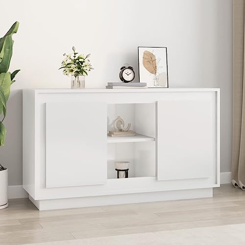 JUNZAI Aparador de Madera contrachapada Blanco Brillante 102x35x60 cm, Aparadores para Salon, Aparador Entrada Recibidor, Aparador Cocina, Vitrinas para Salon, Muebles Auxiliares