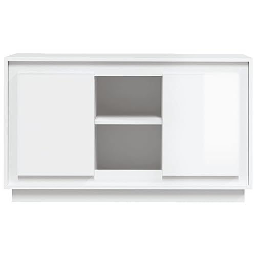 JUNZAI Aparador de Madera contrachapada Blanco Brillante 102x35x60 cm, Aparadores para Salon, Aparador Entrada Recibidor, Aparador Cocina, Vitrinas para Salon, Muebles Auxiliares