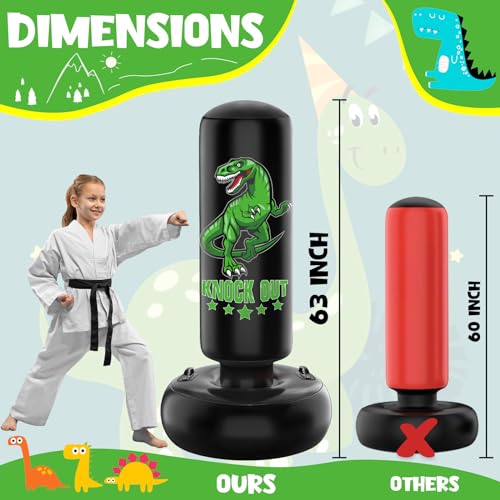 JUOIFIP Saco de Boxeo de pie con Asas, 63" de Altura, Saco Boxeo niños Inflable con Guantes de Boxeo, Regalos para niños y niñas de 5-12 años para Practicar Karate, Taekwondo, MMA