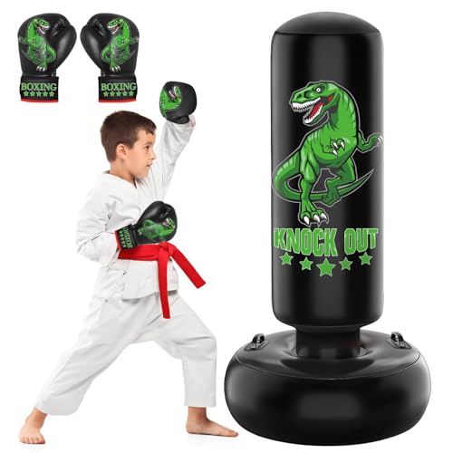 JUOIFIP Saco de Boxeo de pie con Asas, 63" de Altura, Saco Boxeo niños Inflable con Guantes de Boxeo, Regalos para niños y niñas de 5-12 años para Practicar Karate, Taekwondo, MMA