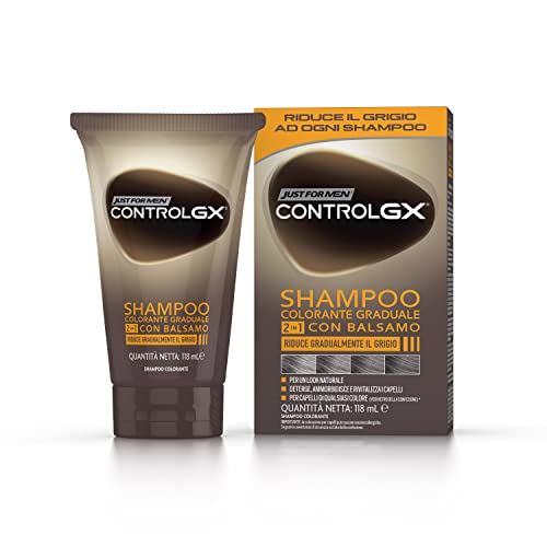 Just For Men Control GX Champú Colorante, 2 en 1 con bálsamo, reduce gradualmente el cabello gris para un aspecto natural. 118 ml