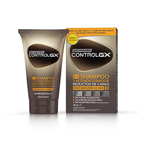 Just For Men Control GX Champú Y Acondicionador para Canas Hombre, Reduce Gradual Y Permanentemente El Cabello Gris en Cada Lavado, Para Todos Los Tonos, 118ml