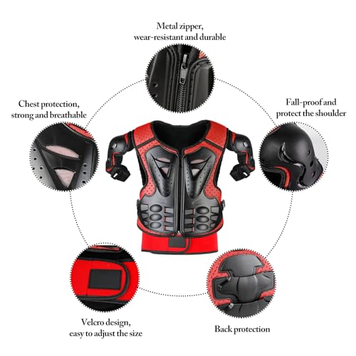 JUSTDOLIFE 5 Piezas Motos Ropa Protectora Niños, Rodillera Transpirable Protector de Pecho Equipo de protección para Motocross,Ciclismo,Esquí,Patinaje(rojo)