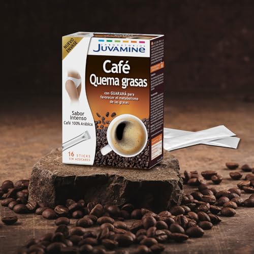 JUVAMINE - Café Quema Grasas - Café 100% Arábica - Con Guaraná - Sabor Intenso -16 Sticks - Tueste Medio