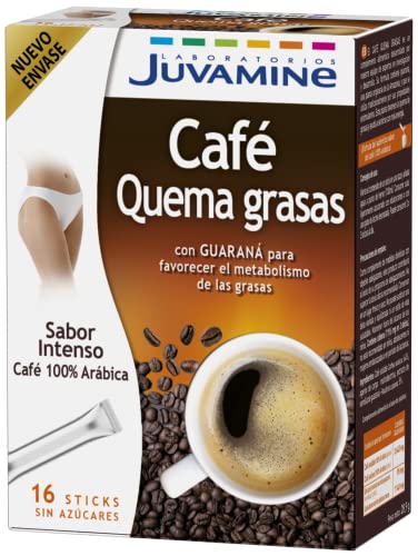 JUVAMINE - Café Quema Grasas - Café 100% Arábica - Con Guaraná - Sabor Intenso -16 Sticks - Tueste Medio