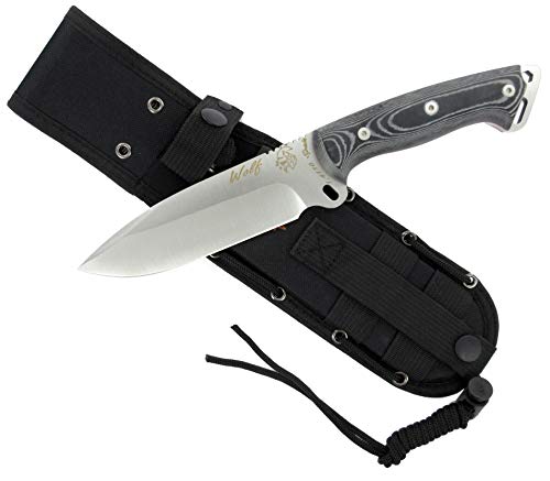 J&V Knives Cuchillo Wolf de Supervivencia Bushcraft Caza Pesca Campo Monte Outdoor - Acero Inoxidble MOVA - HRC 56-58 - Micarta - Fabricado en España