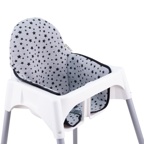 JYOKO KIDS Colchoneta para trona antilop compatible con Ikea, 100% Algodón (Black Star)