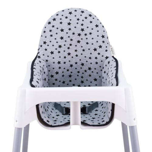 JYOKO KIDS Colchoneta para trona antilop compatible con Ikea, 100% Algodón (Black Star)