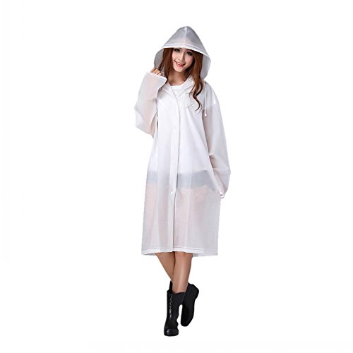 JZK Lluvia poncho chubasquero impermeable reutilizable portátil chubasquero con capucha 118cm para adolescente mujeres hombres, transparente blanco