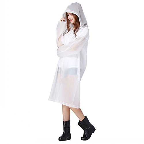 JZK Lluvia poncho chubasquero impermeable reutilizable portátil chubasquero con capucha 118cm para adolescente mujeres hombres, transparente blanco